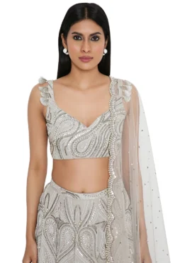 Payal Singhal Grey Embroidered Choli And Lehenga Set -Cheap Wovencia Store 8923ps7 4