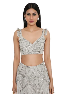 Payal Singhal Grey Embroidered Choli And Lehenga Set -Cheap Wovencia Store 8923ps7 5