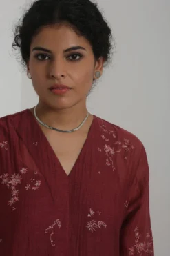 Merlot Embroidered Chanderi Dress With Slip -Cheap Wovencia Store 911inte16 5