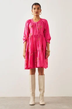 SNOB Lilly Pink Addison Printed & Tiered Dress
