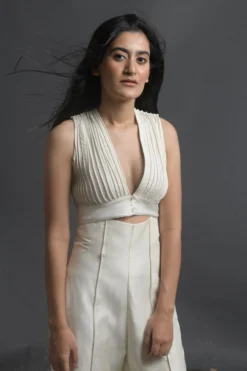 Ahmev Silk Brocade Plunge Neck Top