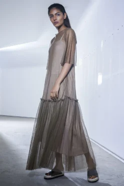 Urvashi Kaur Olive Green Drop Waist Sheer Dress -Cheap Wovencia Store akara 35 2