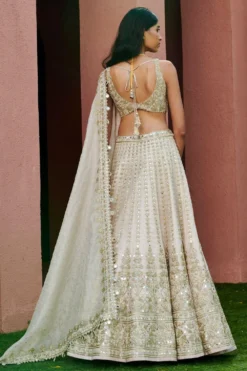 Arpita Mehta Coconut & Beige Gold Mirror Work Lehenga Set -Cheap Wovencia Store amb25 2