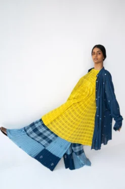 Urvashi Kaur Panelled Yellow Cotton Dress -Cheap Wovencia Store apara 67 2