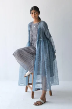 Urvashi Kaur Grey Micro Pleated Cotton Dress