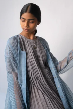 Urvashi Kaur Grey Micro Pleated Cotton Dress -Cheap Wovencia Store apara 76 3