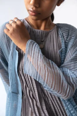 Urvashi Kaur Grey Micro Pleated Cotton Dress -Cheap Wovencia Store apara 76 4