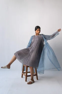 Urvashi Kaur Grey Micro Pleated Cotton Dress -Cheap Wovencia Store apara 76 5
