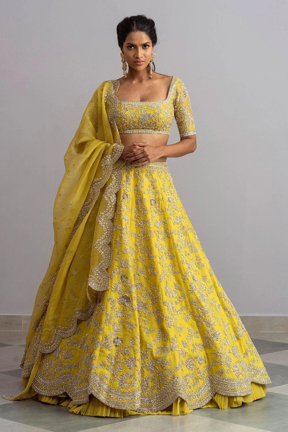 Anushree Reddy Lemon Yellow Organza Lehenga Set 1 Anushree Reddy Lemon Yellow Organza Lehenga Set