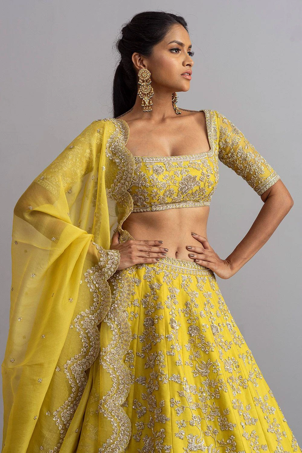 Anushree Reddy Lemon Yellow Organza Lehenga Set 2 Anushree Reddy Lemon Yellow Organza Lehenga Set - Image 2