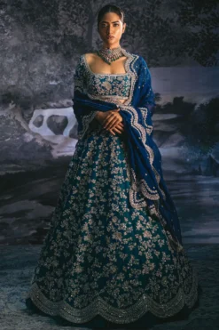 Anushree Reddy Emerald Green Raw Silk Lehenga Set