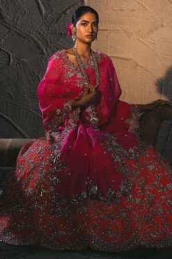 Anushree Reddy Orange Organza Heavy Embroidered Lehenga Set