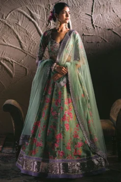 Anushree Reddy Sea Green Floral Raw Silk Lehenga Set