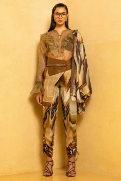 Nikita Mhaisalkar Sundown Coffee Satin Shirt