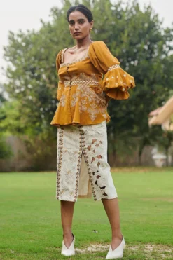 Chandrima Ivory Cotton Cutwork Embellished Skirt