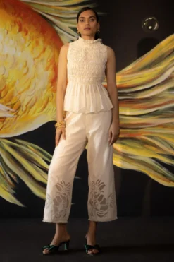 Chandrima Ivory Chanderi Applique Pants -Cheap Wovencia Store ch1118 3