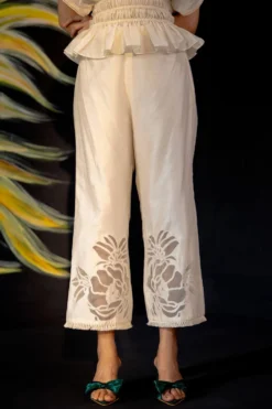Chandrima Ivory Chanderi Applique Pants -Cheap Wovencia Store ch1118 4