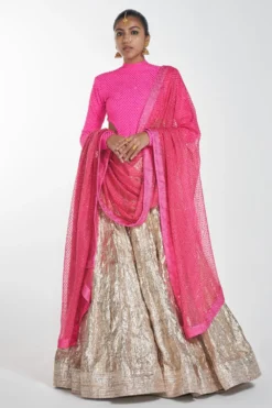 Itrh Pink & Gold Lehenga Set With Dupatta