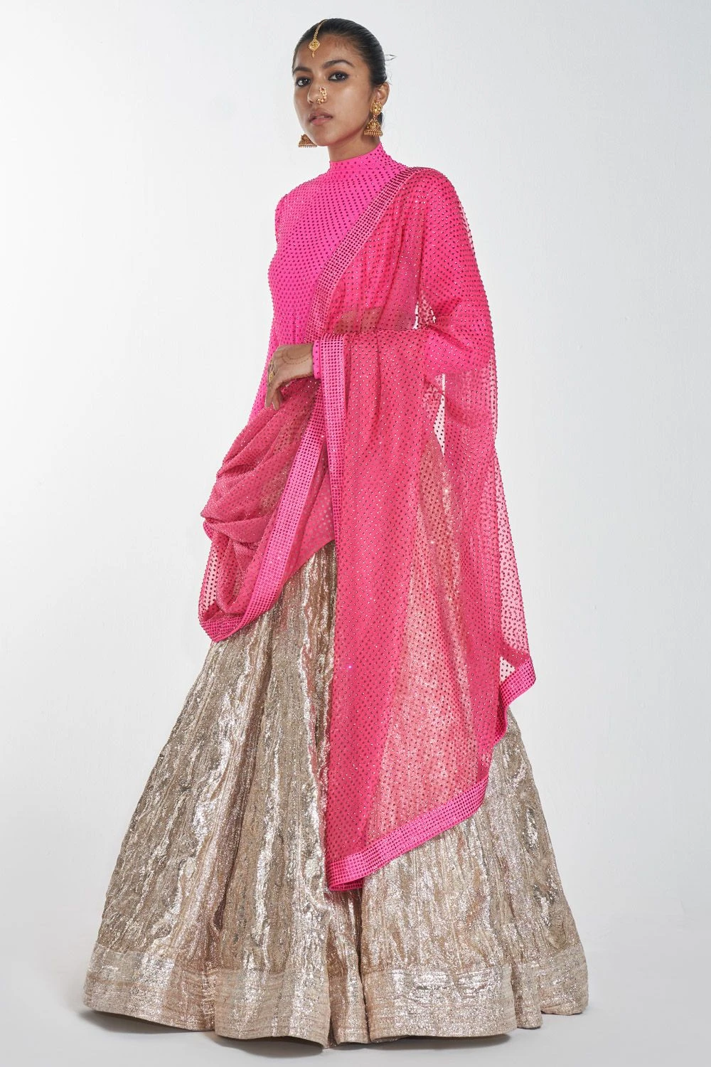 Itrh Pink & Gold Lehenga Set With Dupatta 2 Itrh Pink & Gold Lehenga Set With Dupatta - Image 2