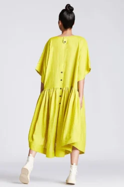 Chola V Neck Frill Yellow Dress -Cheap Wovencia Store dr0067l 3 1