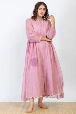 Ekadi Lilac Rose Chanderi Silk Pleated Dress
