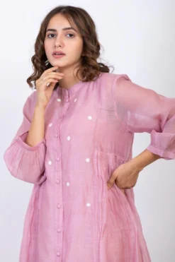 Ekadi Lilac Rose Chanderi Silk Pleated Dress -Cheap Wovencia Store ekad8 4
