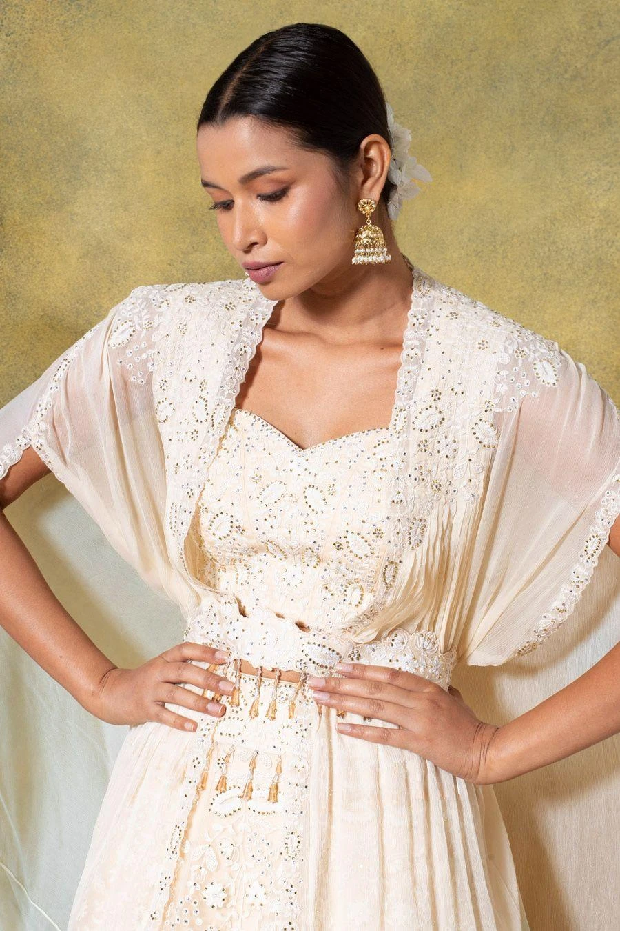 Ahilian Beige Embellished Cape Set 5 Ahilian Beige Embellished Cape Set - Image 5