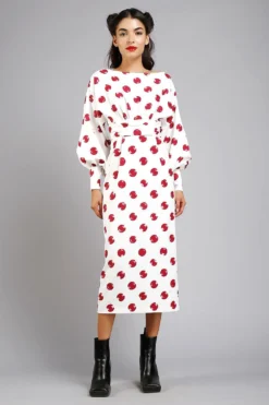 Gauri & Nainika Boat Neck Pouf Sleeves Straight Fit Dress