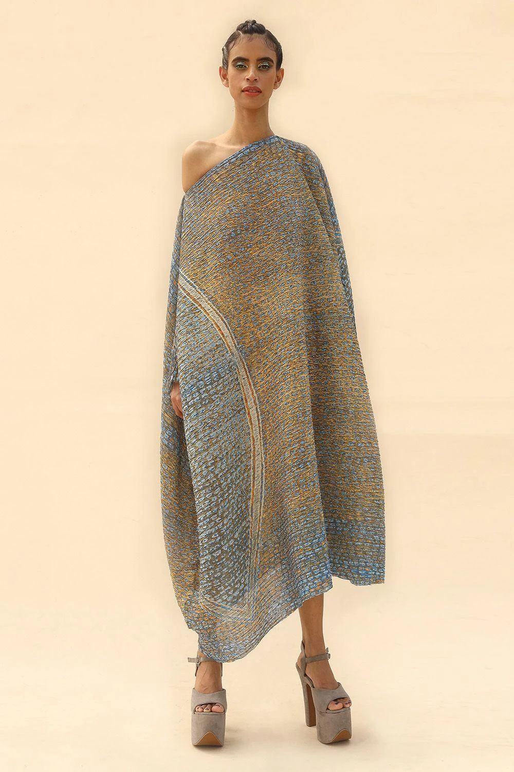 Abhishek Sharma Square Shape Draped Dress With Drop Sleeves 1 Abhishek Sharma Square Shape Draped Dress With Drop Sleeves