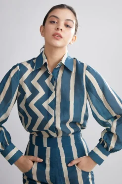 KoAi Teal Printed Shirt -Cheap Wovencia Store kofw20064 3