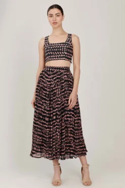 KoAi Abstract Printed Pleated Skirt