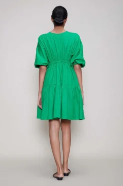Mati Green Short Dress With Puff Sleeves -Cheap Wovencia Store mtncitra green 3
