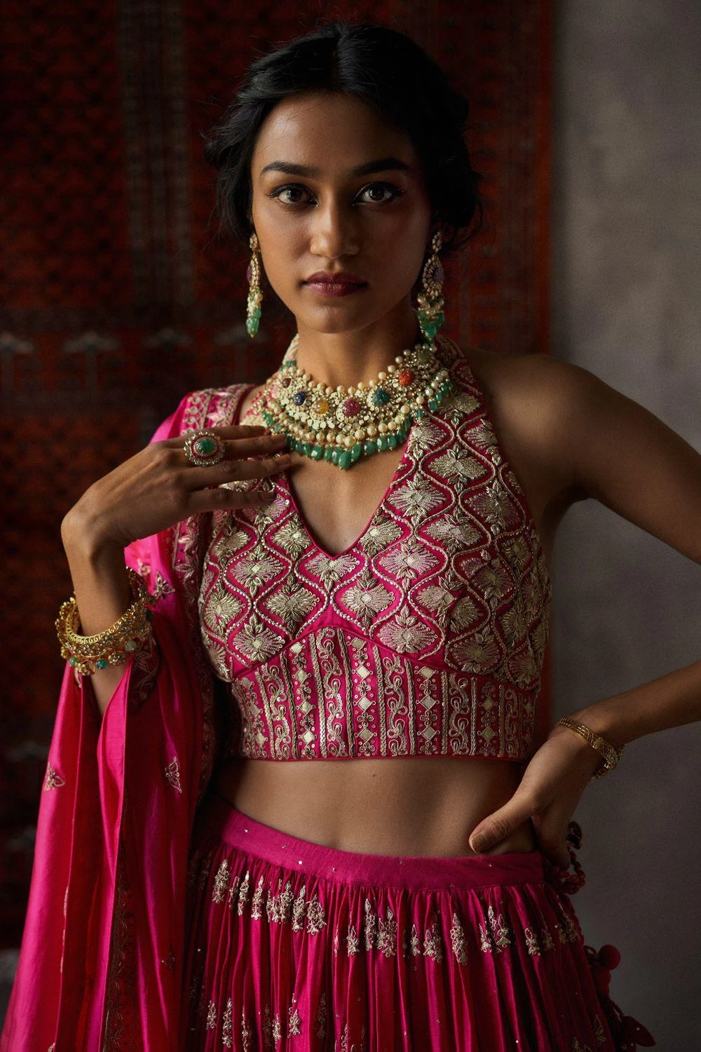 Punit Balana Chanderi Mukaish Work Lehenga Set 4 Punit Balana Chanderi Mukaish Work Lehenga Set - Image 4