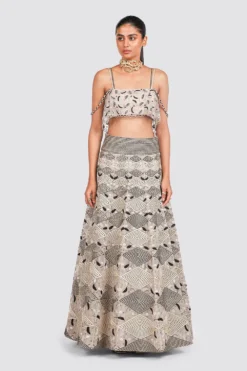 Payal Singhal Ruffle Choli And Lehenga Set In Dusty Rose