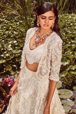 Ridhima Bhasin Ivory Embellished Jacket Set -Cheap Wovencia Store rb 1811rb24 3