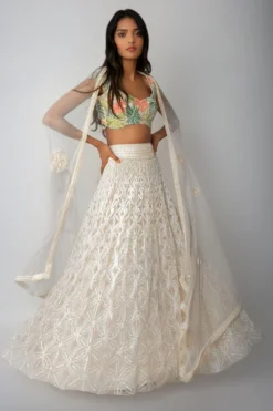 Ritika Mirchandani Ivory Hand Embroidered Lehenga Set