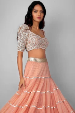 Ritika Mirchandani Peach Ruffle Tiered Lehenga Set 5 Ritika Mirchandani Peach Ruffle Tiered Lehenga Set -Cheap Wovencia Store rm 02 20 08 3