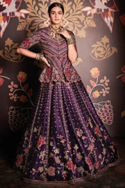 Ridhi Mehra Purple Embroidered Peplum & Lehenga Set