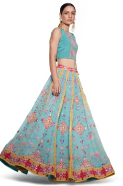 Siddhartha Bansal Sky Blue & Pink Floral Lehenga Jacket Set -Cheap Wovencia Store sb odsy 098 3