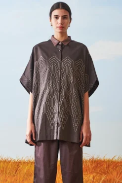Ikai Geometric Shibori Dyed Kaftan Shirt