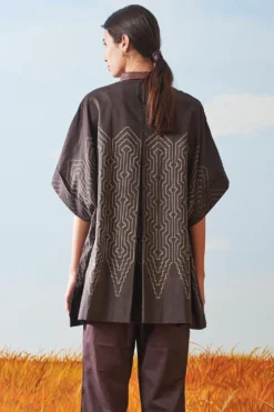 Ikai Geometric Shibori Dyed Kaftan Shirt -Cheap Wovencia Store sh kfs 2103 4