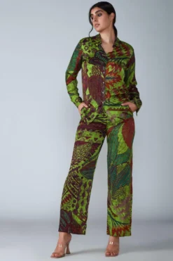Saaksha & Kinni Green Abstract Avian Printed Pants
