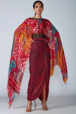 Saaksha & Kinni Pink Abstract Printed Cape Blouse