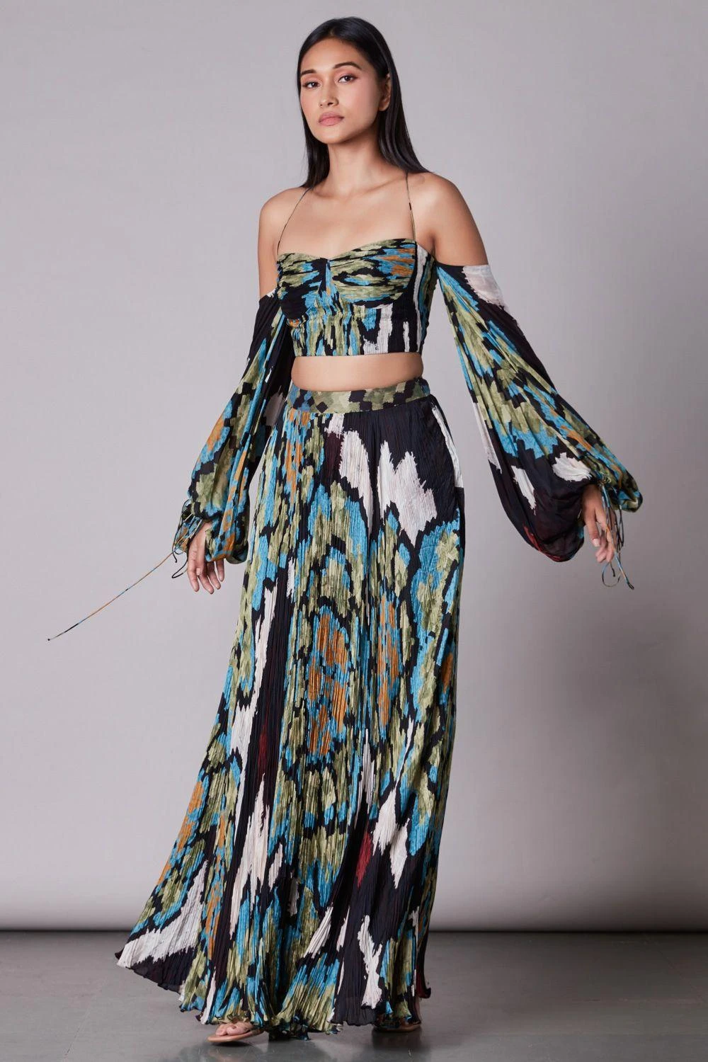 Saaksha & Kinni Ikat Print Hand Micro Pleated Skirt 1 Saaksha & Kinni Ikat Print Hand Micro Pleated Skirt