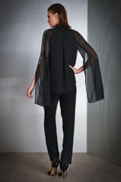 Rohit Gandhi + Rahul Khanna Black Sequined Top With Cape Sleeves -Cheap Wovencia Store tp35048vk b 5