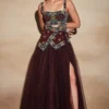 Nikita Mhaisalkar Chocolate Brown Embellished Tube With Tulle Skirt