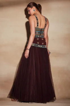 Nikita Mhaisalkar Chocolate Brown Embellished Tube With Tulle Skirt -Cheap Wovencia Store tt sf22 032 4