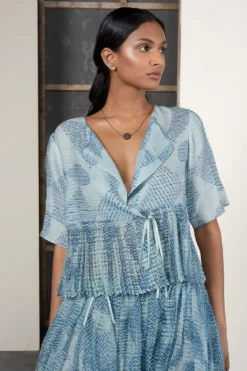 Urvashi Kaur Ciel Blue Core Top In Linen Noil