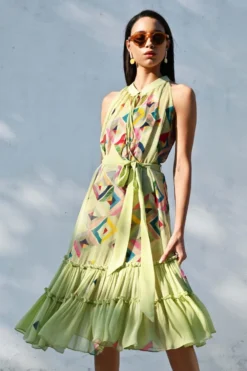 Varun Bahl Pret Colour Block Printed Green Dress