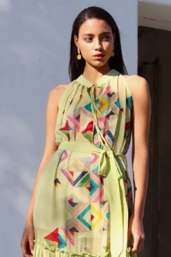 Varun Bahl Pret Colour Block Printed Green Dress -Cheap Wovencia Store vb pr2 bk21 d51 6